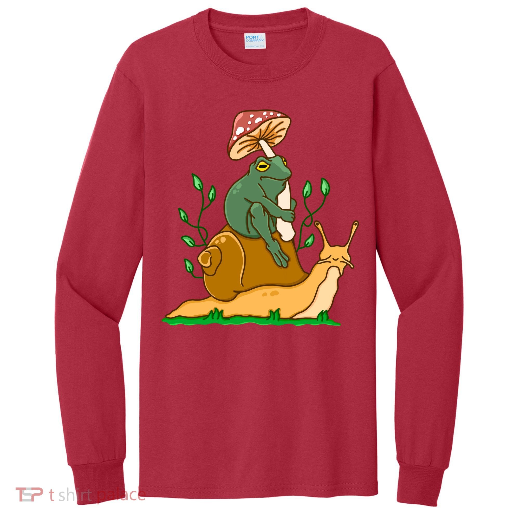 Whimsical Frog Riding Snail With Mushroom Tall Long Sleeve Shirt