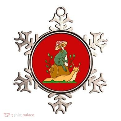 Whimsical Frog Riding Snail With Mushroom Ornament