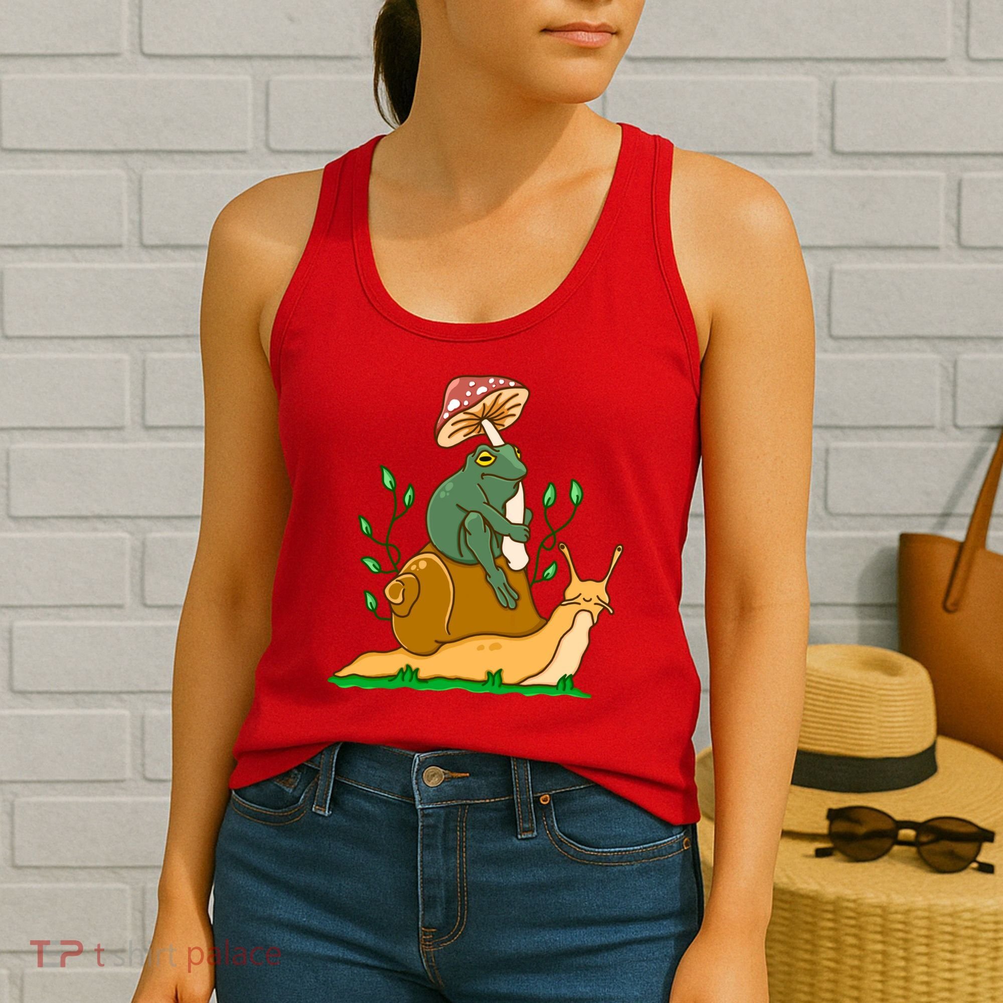 Whimsical Frog Riding Snail With Mushroom Women's Tank Top