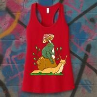 Whimsical Frog Riding Snail With Mushroom Women's Tank Top thumb 3