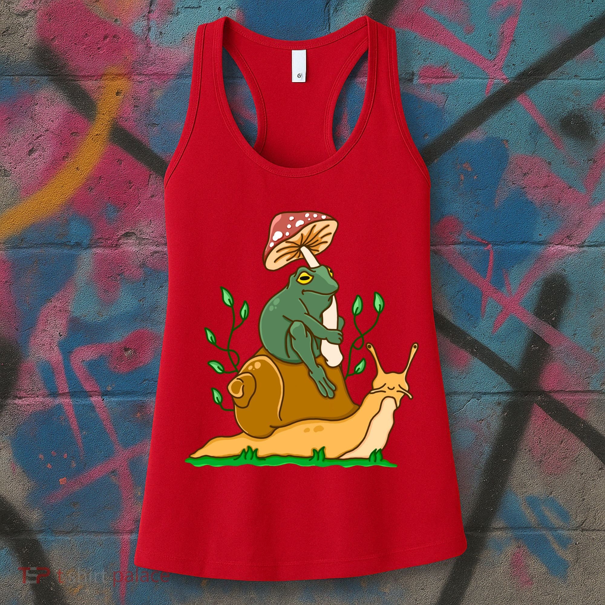 Whimsical Frog Riding Snail With Mushroom Women's Tank Top