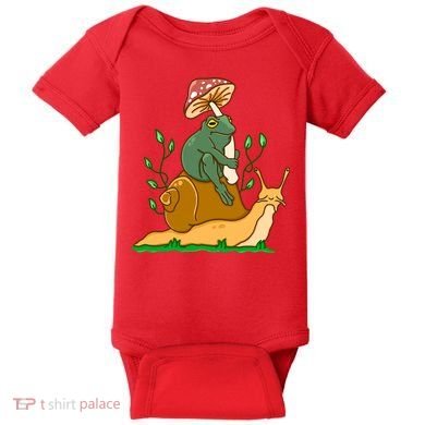 Whimsical Frog Riding Snail With Mushroom Baby Bodysuit