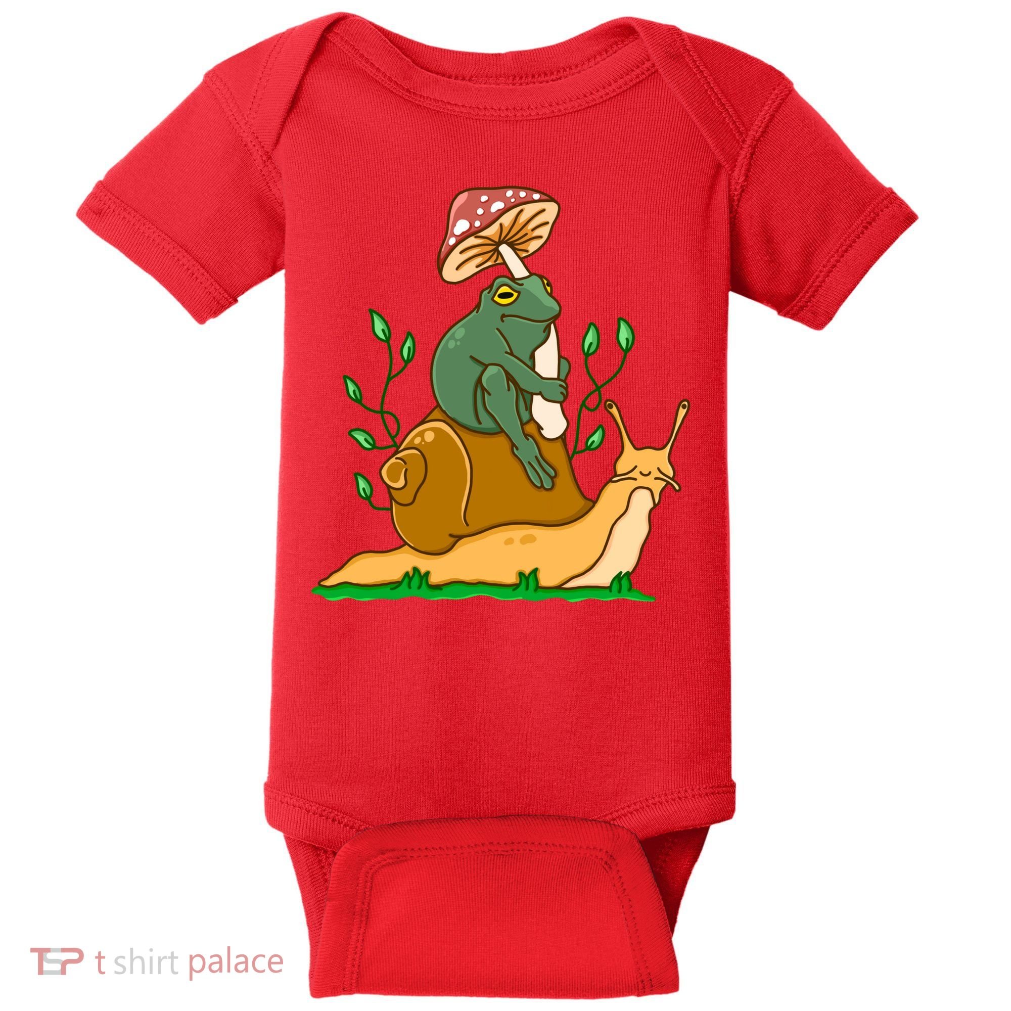 Whimsical Frog Riding Snail With Mushroom Baby Bodysuit