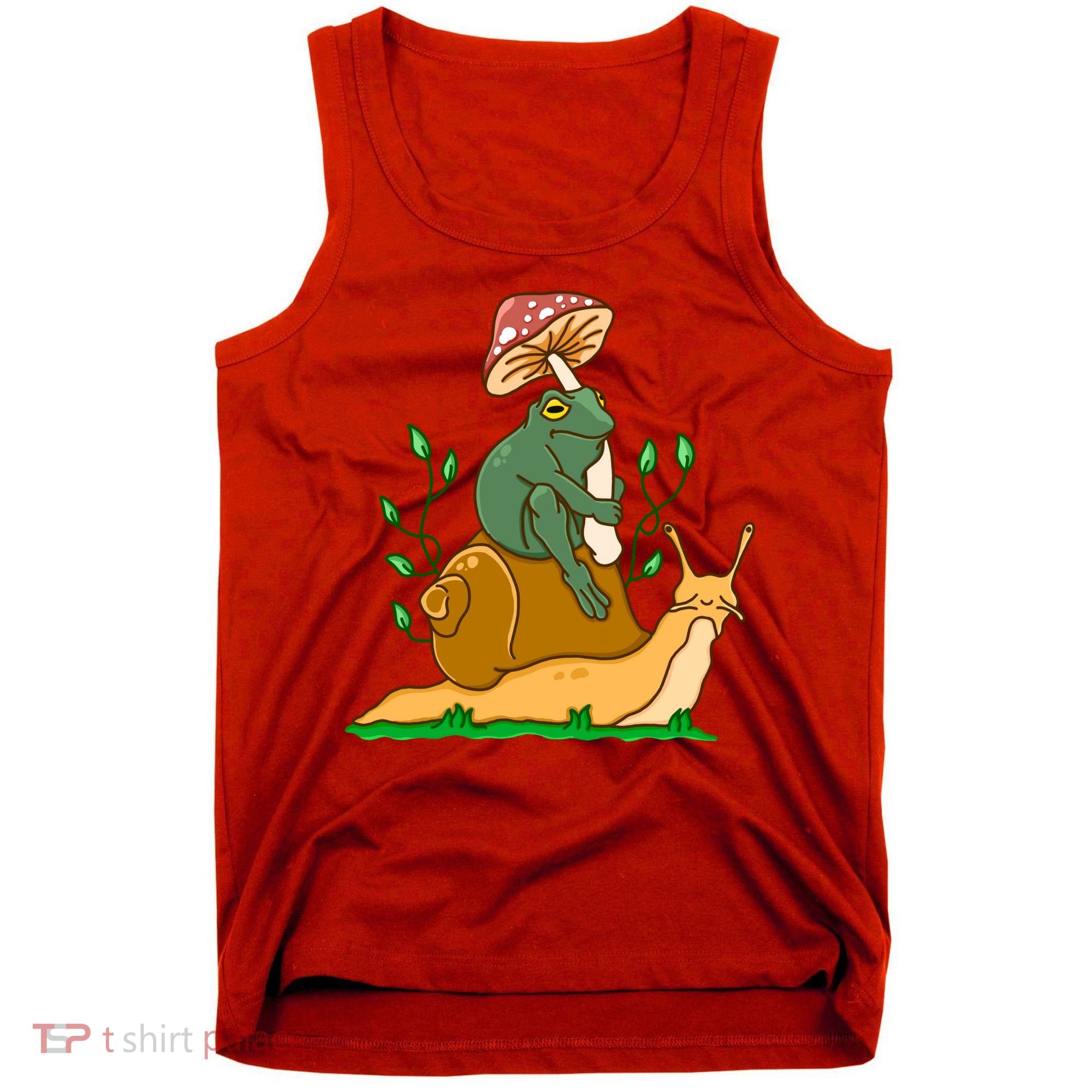 Whimsical Frog Riding Snail With Mushroom Tank Top