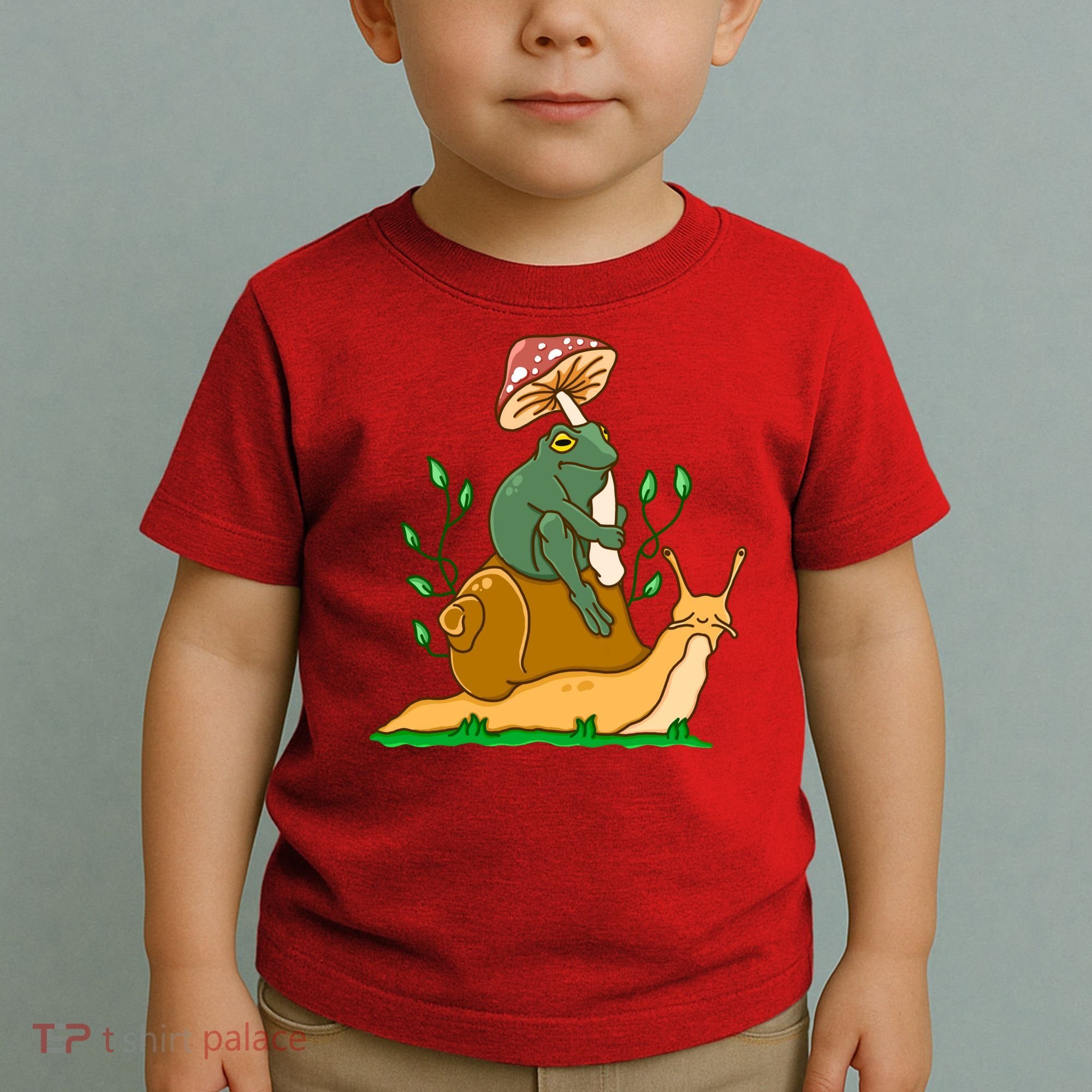 Whimsical Frog Riding Snail With Mushroom Toddler T-Shirt