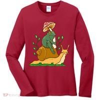 Whimsical Frog Riding Snail With Mushroom Women's Long Sleeve Shirt thumb 0