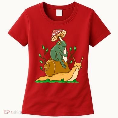 Whimsical Frog Riding Snail With Mushroom Women's T-Shirt