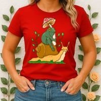 Whimsical Frog Riding Snail With Mushroom Women's T-Shirt thumb 2
