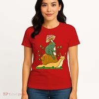 Whimsical Frog Riding Snail With Mushroom Women's T-Shirt thumb 4