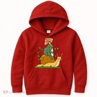 Whimsical Frog Riding Snail With Mushroom Kids Hoodie thumb 0