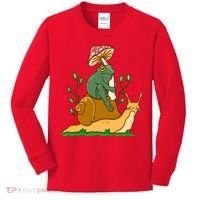Whimsical Frog Riding Snail With Mushroom Kids Long Sleeve Shirt thumb 0
