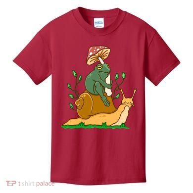 Whimsical Frog Riding Snail With Mushroom Kids T-Shirt