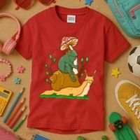 Whimsical Frog Riding Snail With Mushroom Kids T-Shirt thumb 3