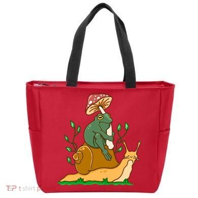 Whimsical Frog Riding Snail With Mushroom Tote Bag