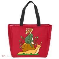 Whimsical Frog Riding Snail With Mushroom Tote Bag thumb 0