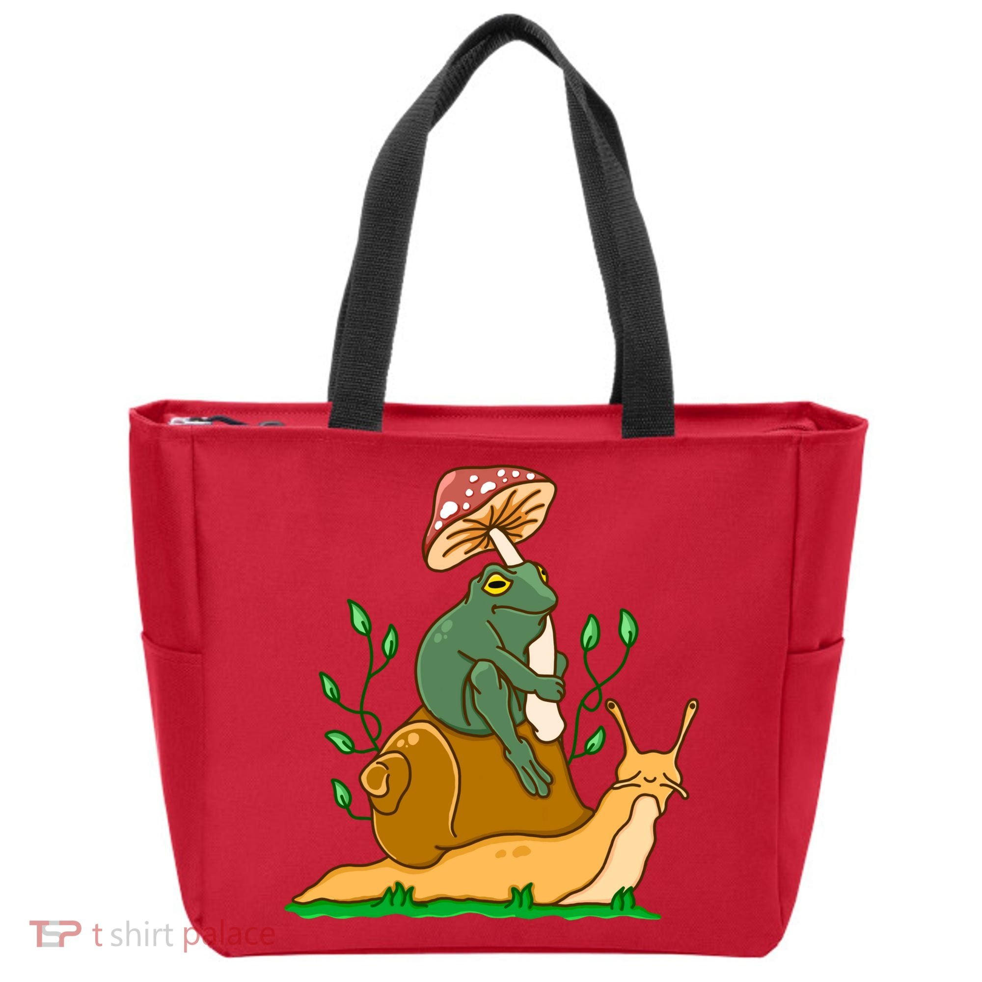 Whimsical Frog Riding Snail With Mushroom Tote Bag