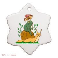Whimsical Frog Riding Snail With Mushroom Ceramic Ornament thumb 0