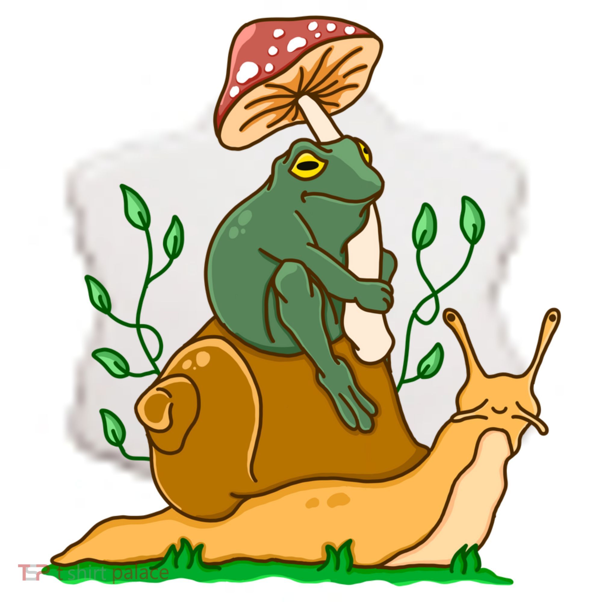 Whimsical Frog Riding Snail With Mushroom Ceramic Ornament