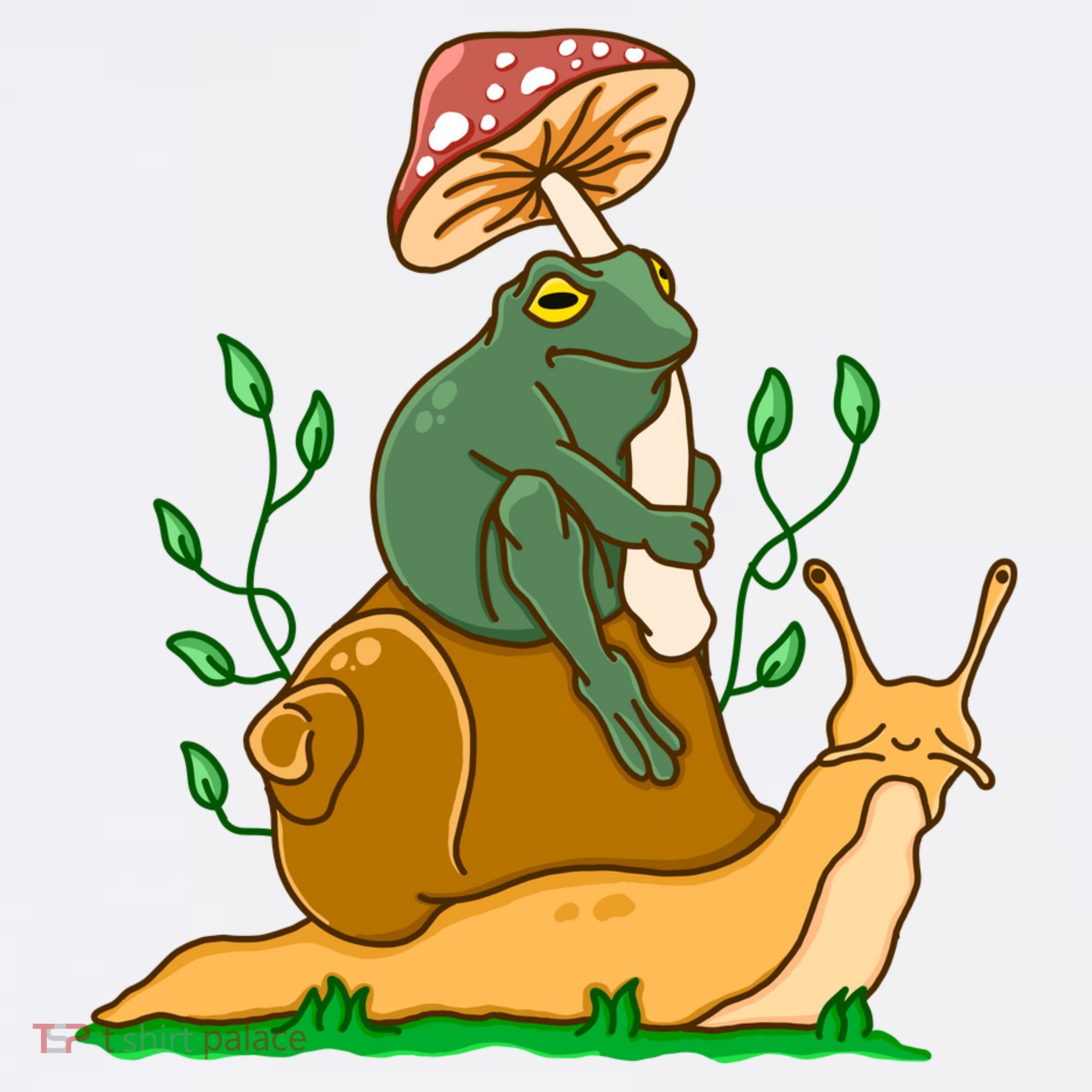 Whimsical Frog Riding Snail With Mushroom Comfort Colors Garment-Dyed Hooded Sweatshirt