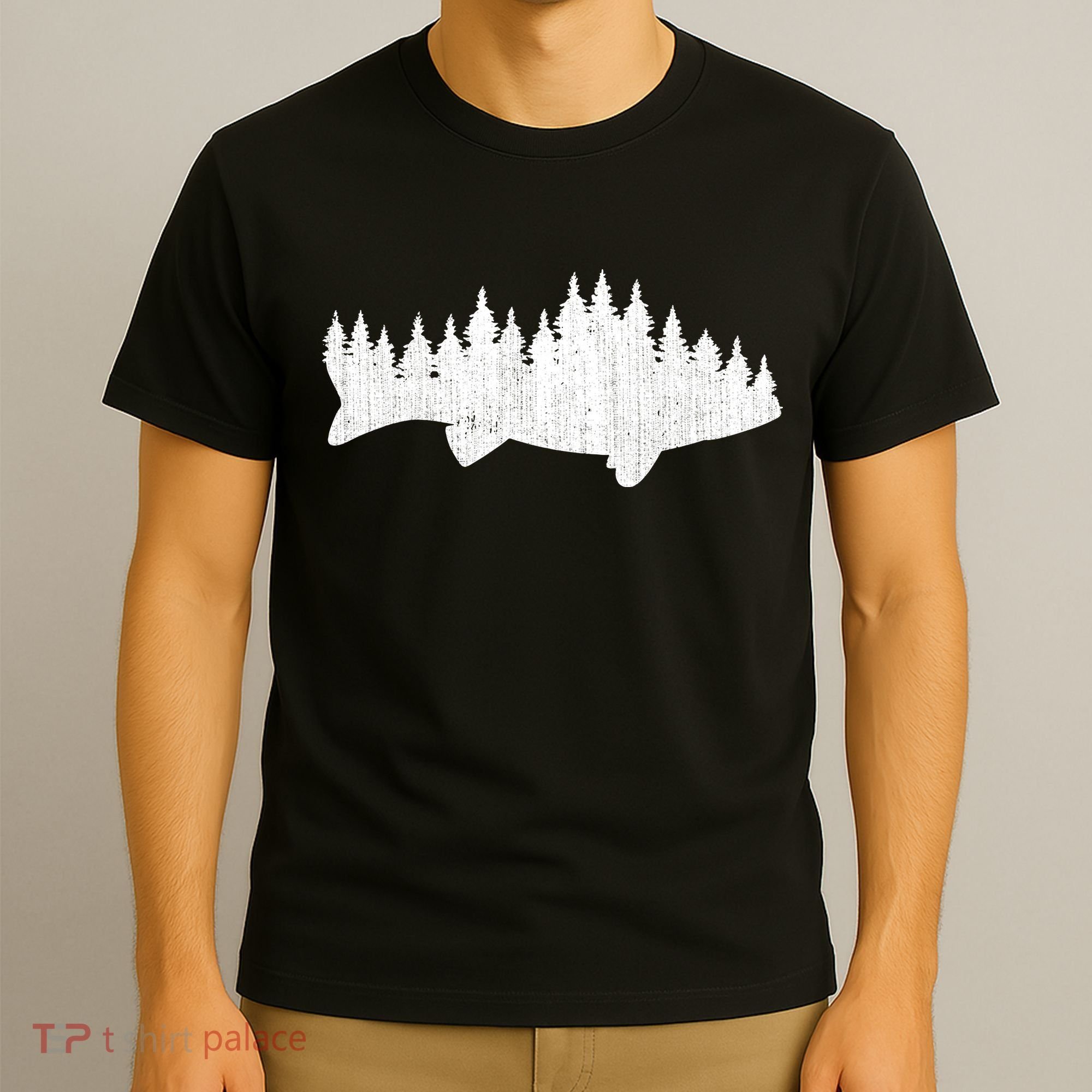 Walleye Fishing Sauger Fisherman Pine Forest Treeline T-Shirt