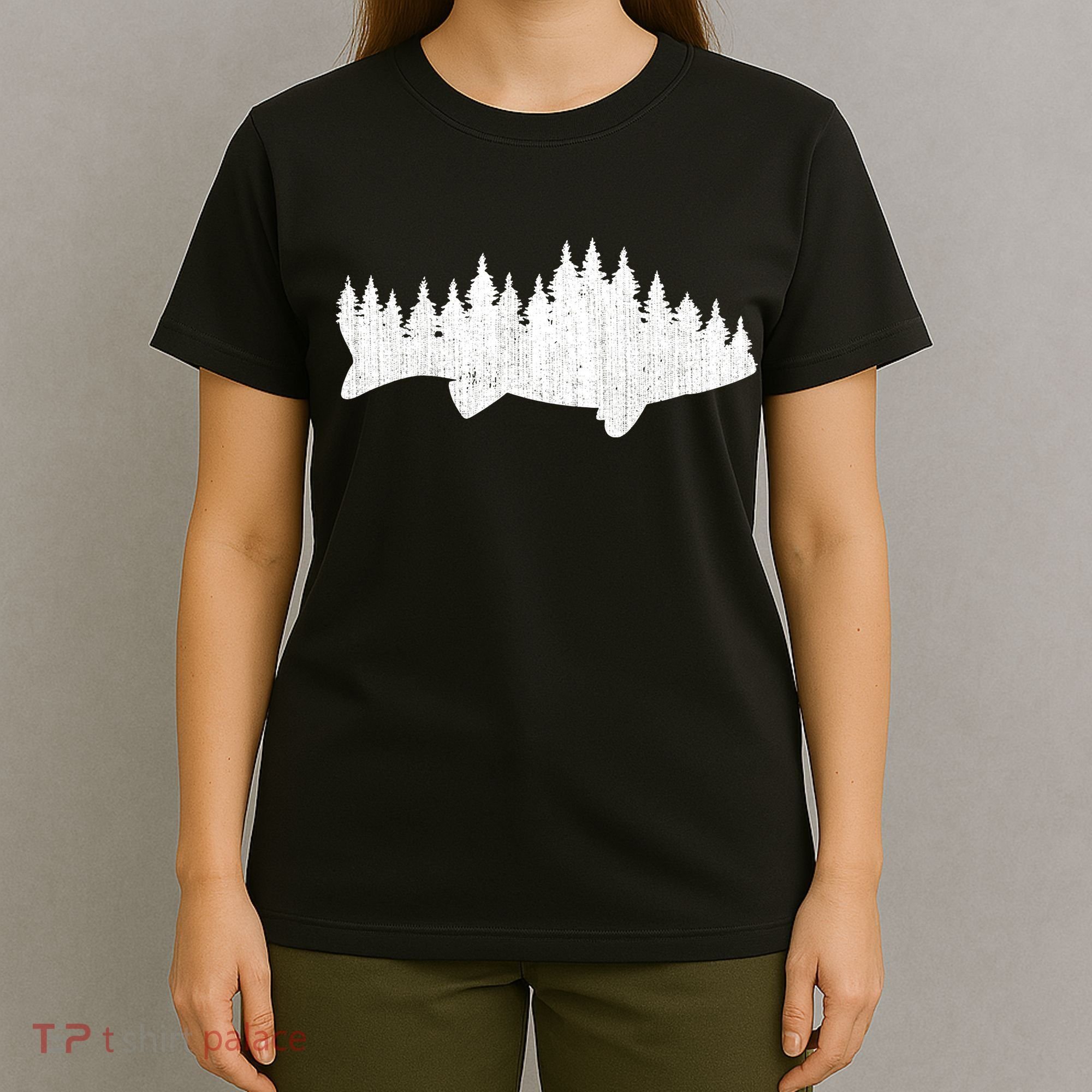 Walleye Fishing Sauger Fisherman Pine Forest Treeline T-Shirt