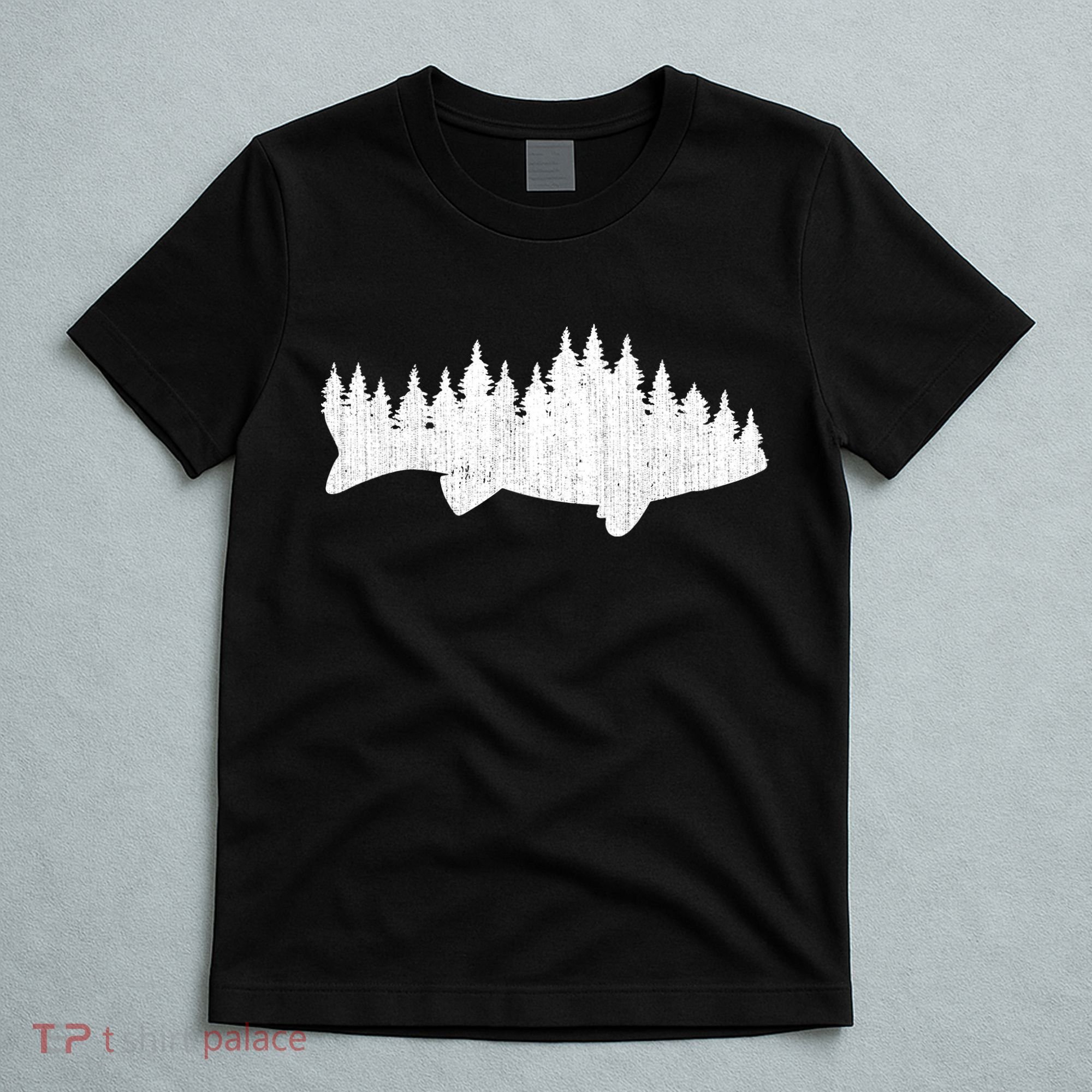 Walleye Fishing Sauger Fisherman Pine Forest Treeline T-Shirt