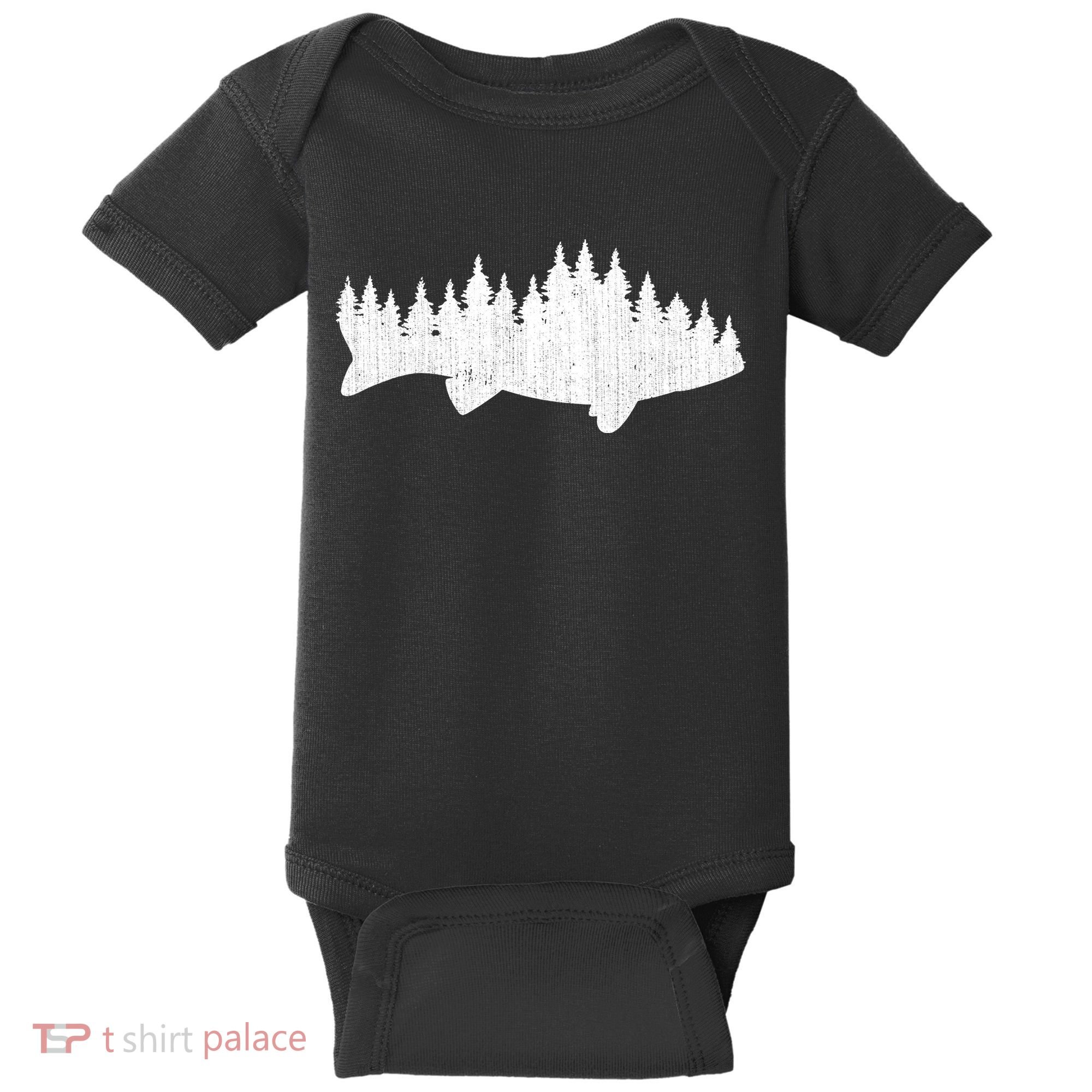 Walleye Fishing Sauger Fisherman Pine Forest Treeline Baby Bodysuit