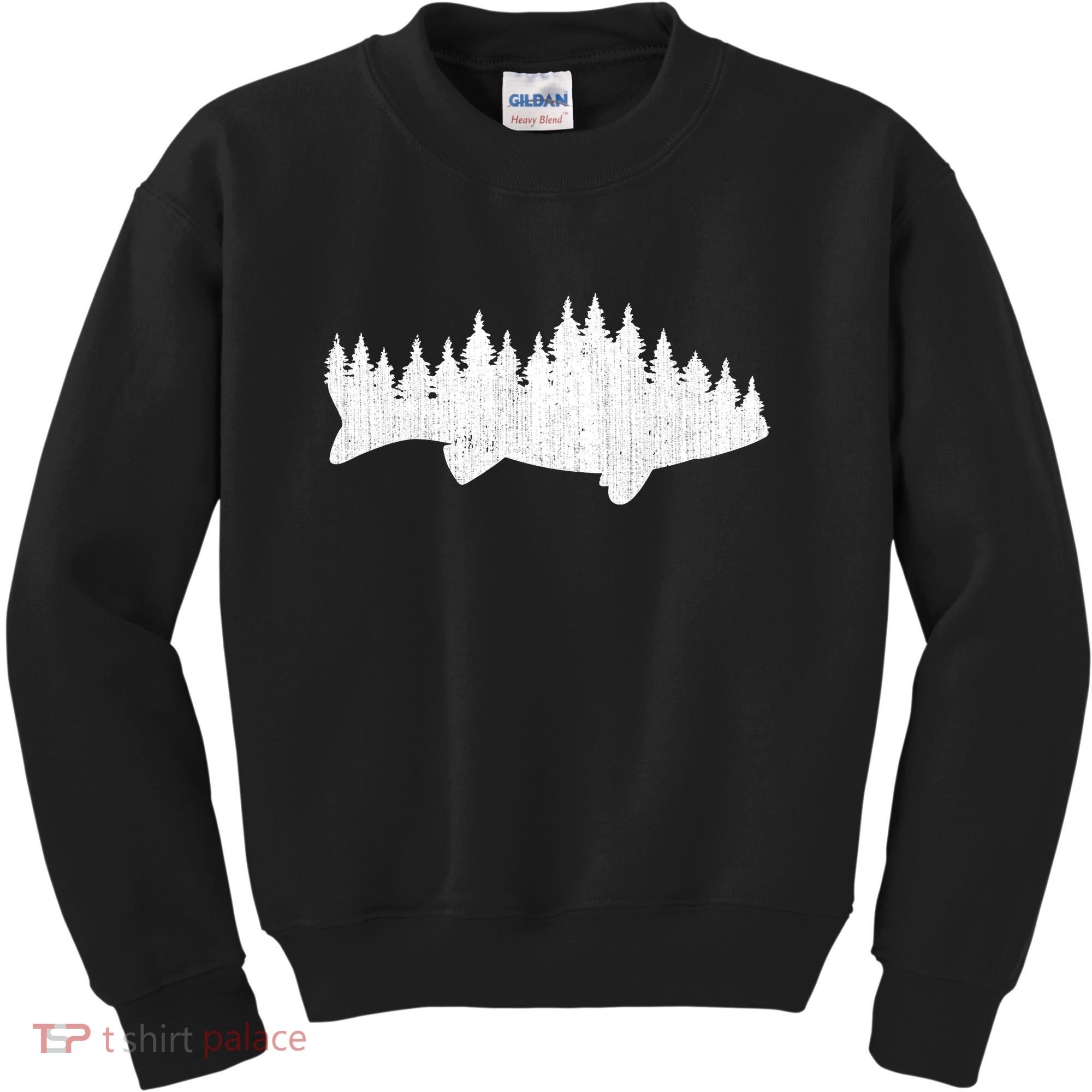 Walleye Fishing Sauger Fisherman Pine Forest Treeline Kids Sweatshirt