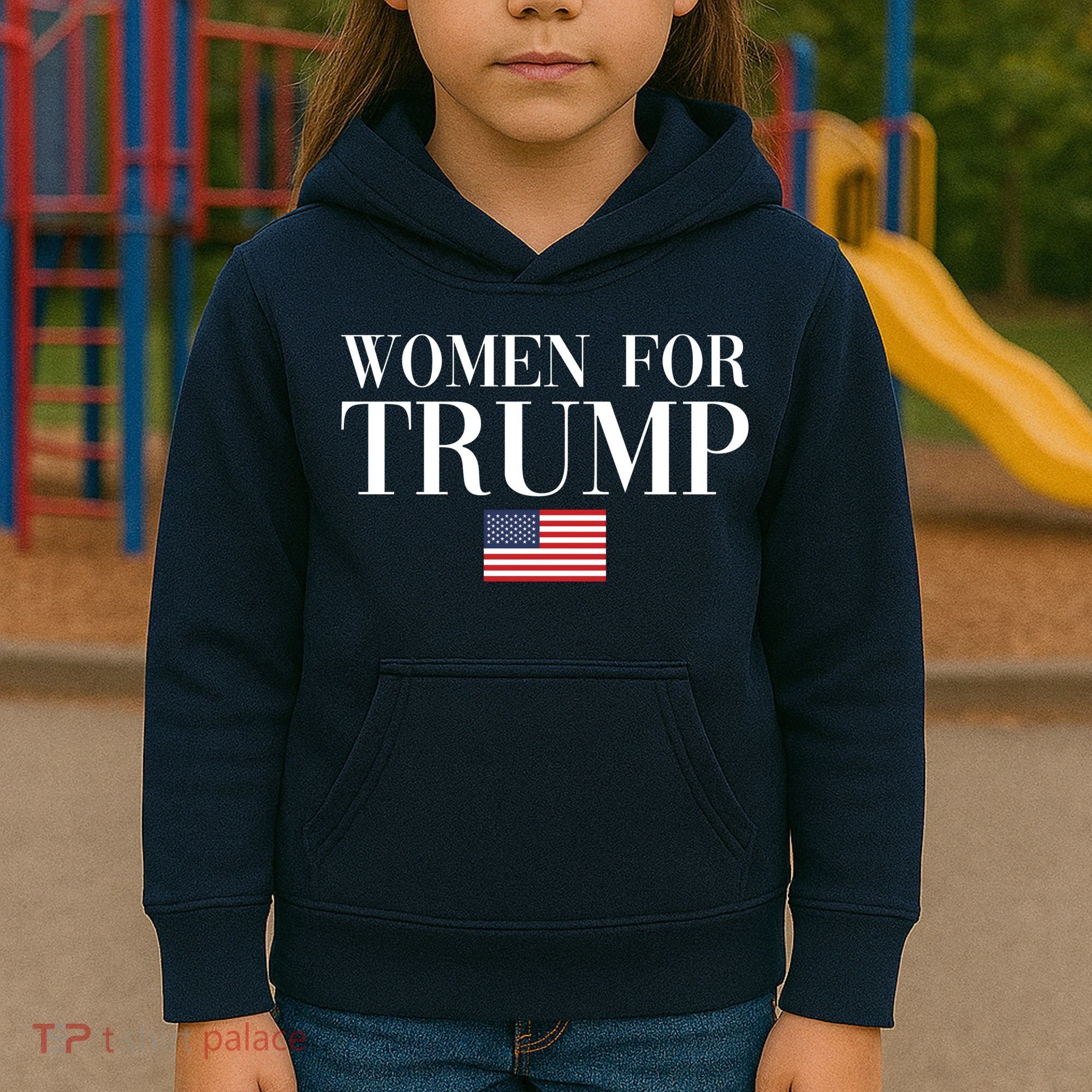 Women For Trump American Flag Kids Hoodie