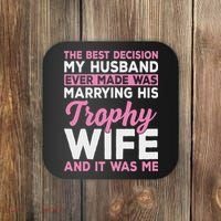 Wife & Funny Trophy Wife Engaged Black Modern X Female Wedding Coaster thumb 0