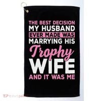 Wife & Funny Trophy Wife Engaged Black Modern X Female Wedding Golf Towel thumb 0