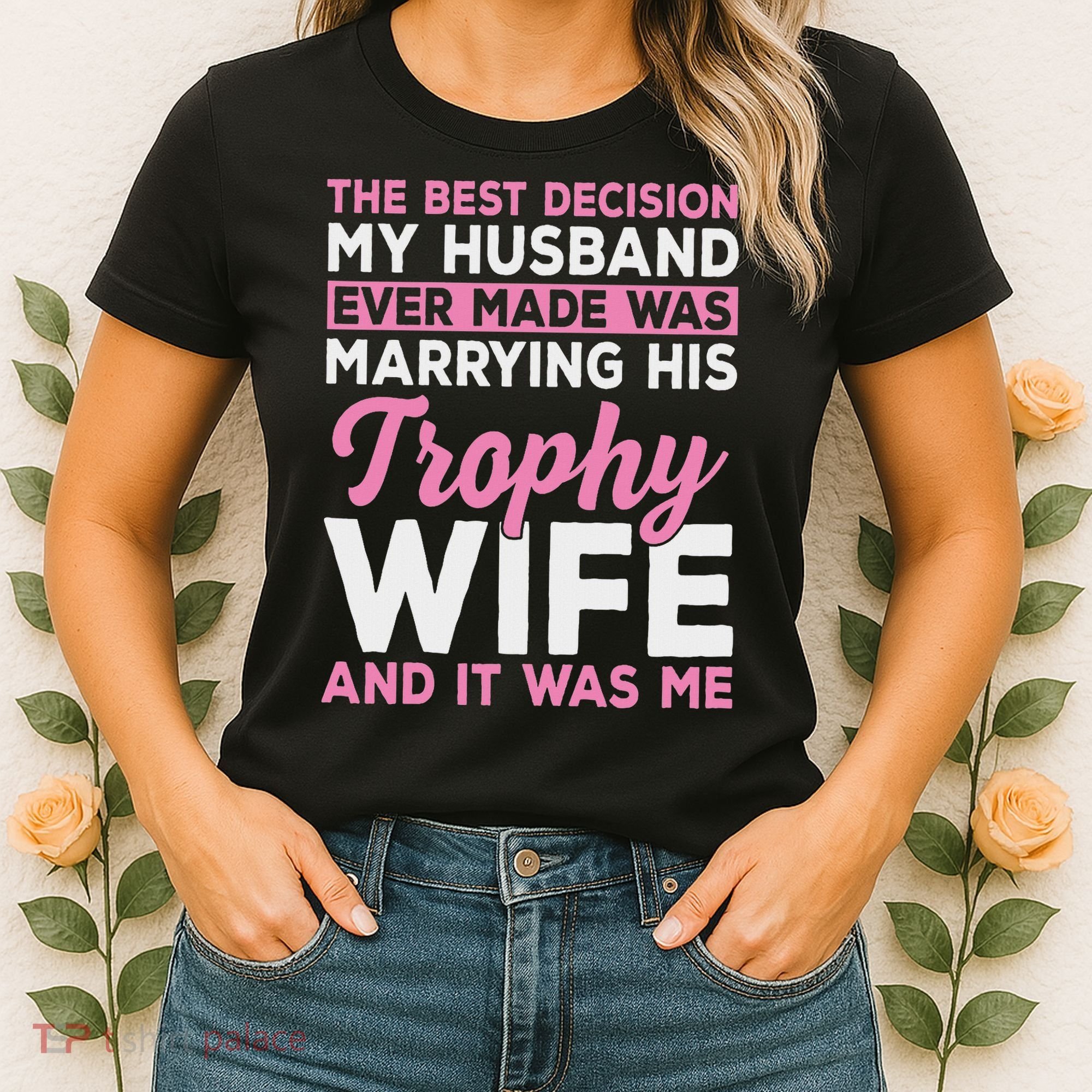 Wife & Funny Trophy Wife Engaged Black Modern X Female Wedding Women's T-Shirt