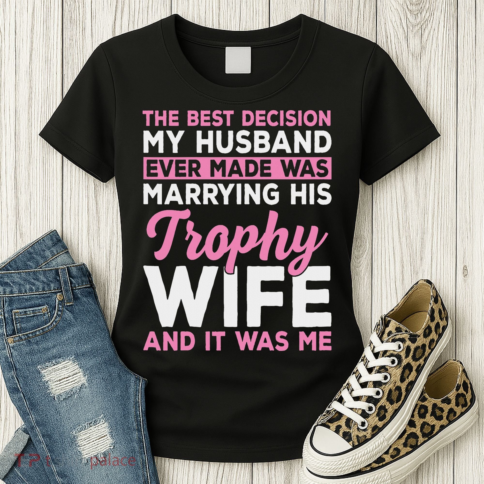 Wife & Funny Trophy Wife Engaged Black Modern X Female Wedding Women's T-Shirt