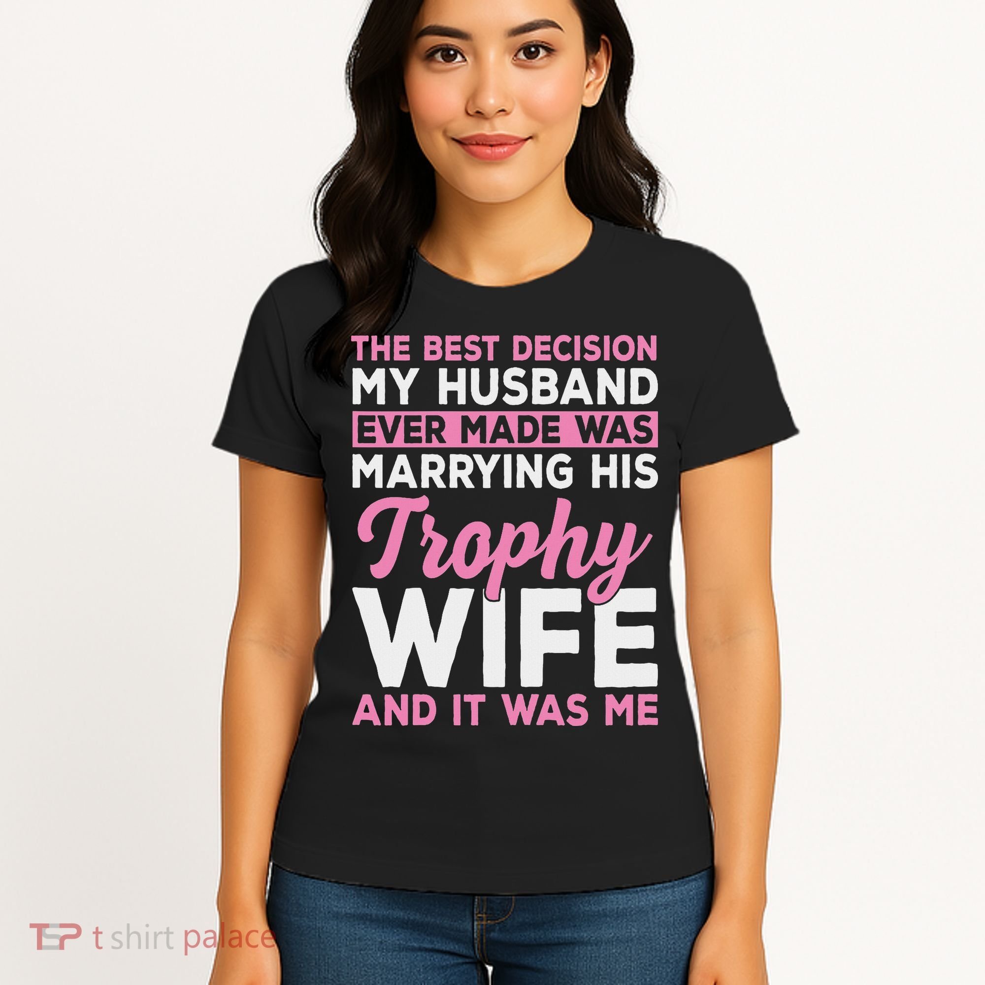 Wife & Funny Trophy Wife Engaged Black Modern X Female Wedding Women's T-Shirt