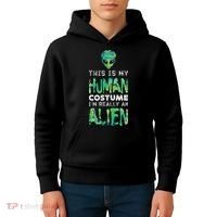 Weird Funny This Is My Human Costume Im Really An Alien Kids Hoodie thumb 4