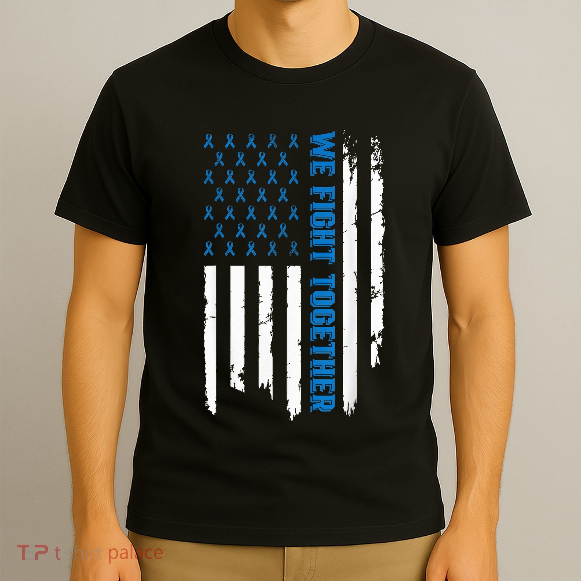 We Fight Together USA Flag Ribbon Colorectal Cancer T-Shirt