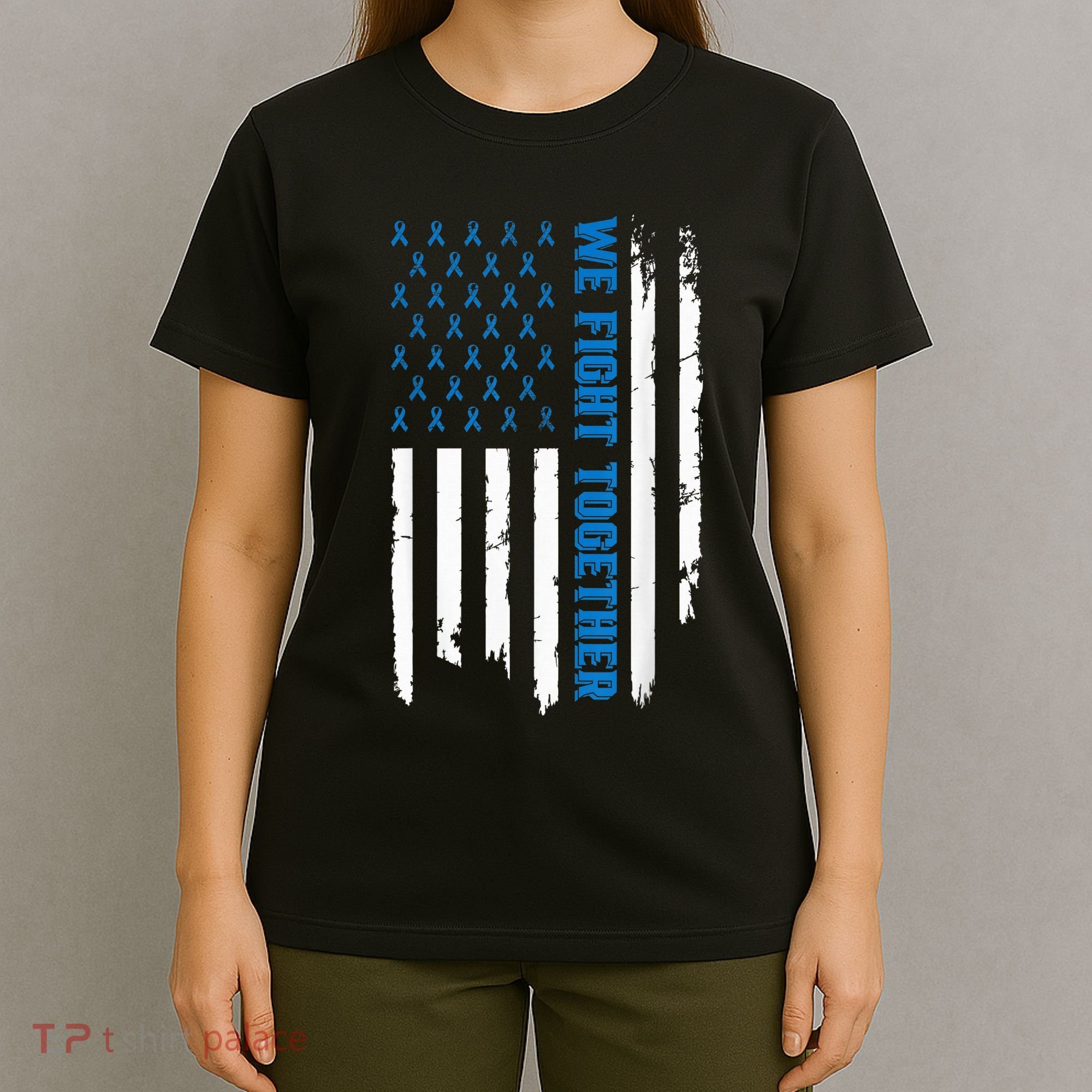 We Fight Together USA Flag Ribbon Colorectal Cancer T-Shirt