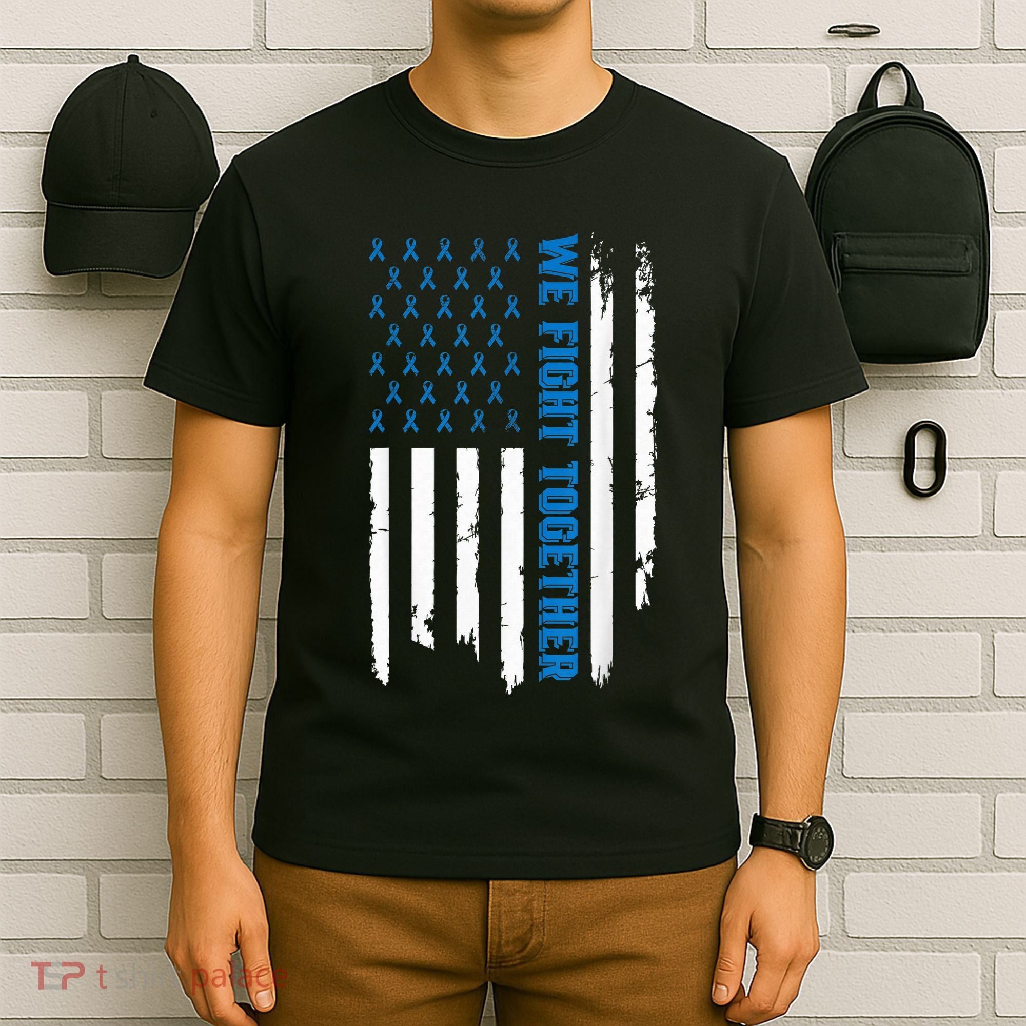 We Fight Together USA Flag Ribbon Colorectal Cancer T-Shirt