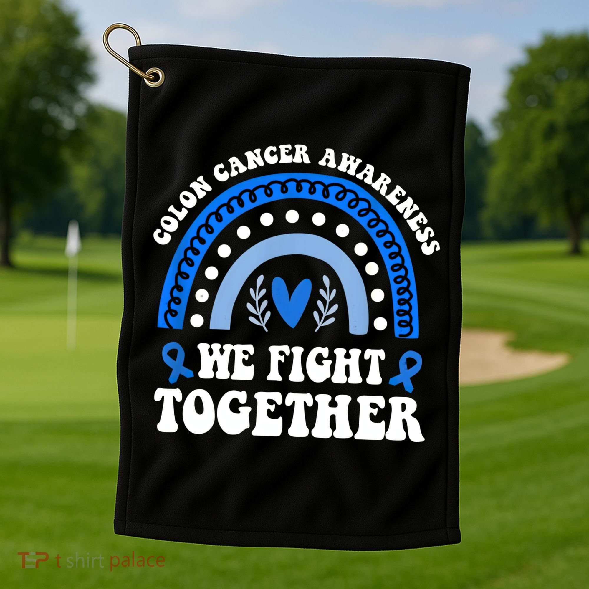 We Fights Together Rainbow Retro Colon Cancer Awareness Gift Golf Towel