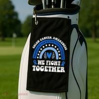 We Fights Together Rainbow Retro Colon Cancer Awareness Gift Golf Towel thumb 2