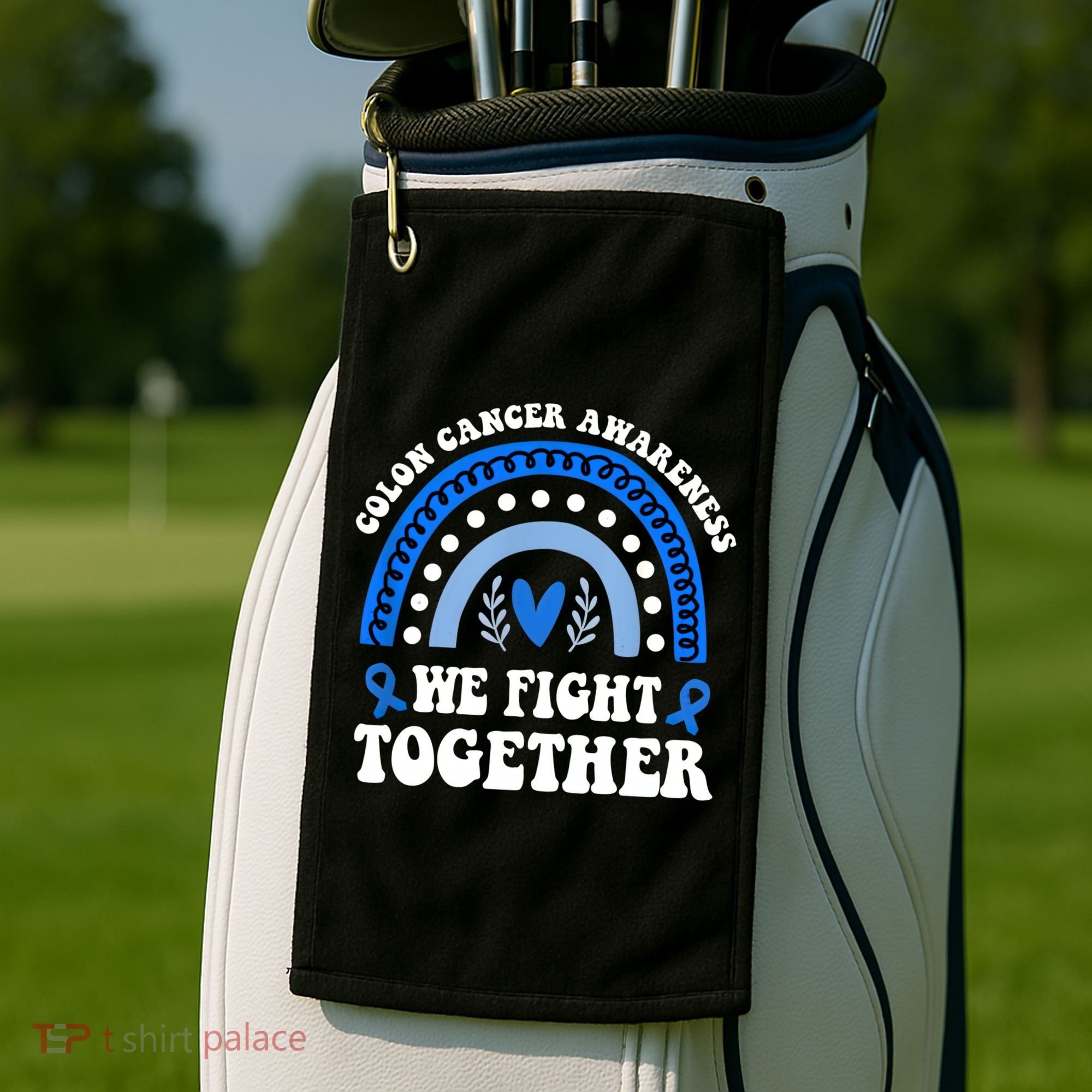 We Fights Together Rainbow Retro Colon Cancer Awareness Gift Golf Towel
