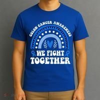 We Fights Together Rainbow Retro Colon Cancer Awareness Gift T-Shirt thumb 3