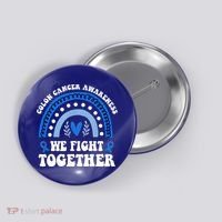 We Fights Together Rainbow Retro Colon Cancer Awareness Gift Button thumb 0