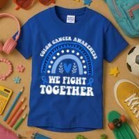 We Fights Together Rainbow Retro Colon Cancer Awareness Gift Kids T-Shirt thumb 3