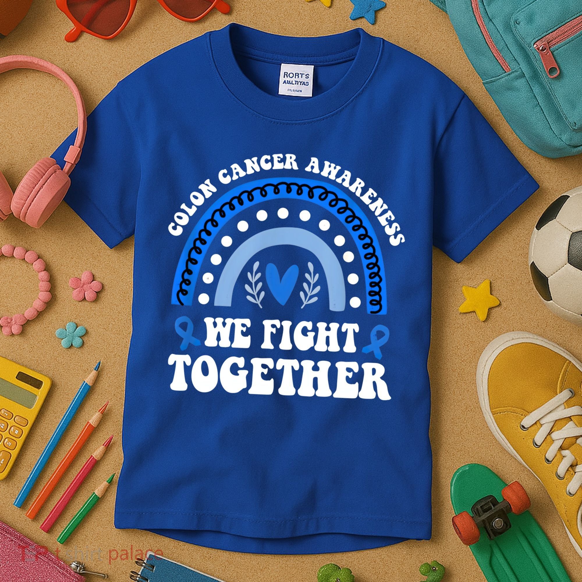 We Fights Together Rainbow Retro Colon Cancer Awareness Gift Kids T-Shirt