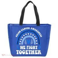 We Fights Together Rainbow Retro Colon Cancer Awareness Gift Tote Bag thumb 0