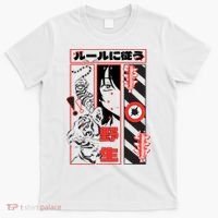 Wild, Follow The Rules Japanese Text With Tiger And Anime Girl T-Shirt thumb 0