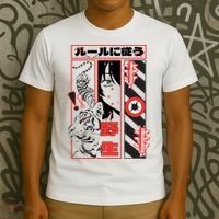 Wild, Follow The Rules Japanese Text With Tiger And Anime Girl T-Shirt thumb 3