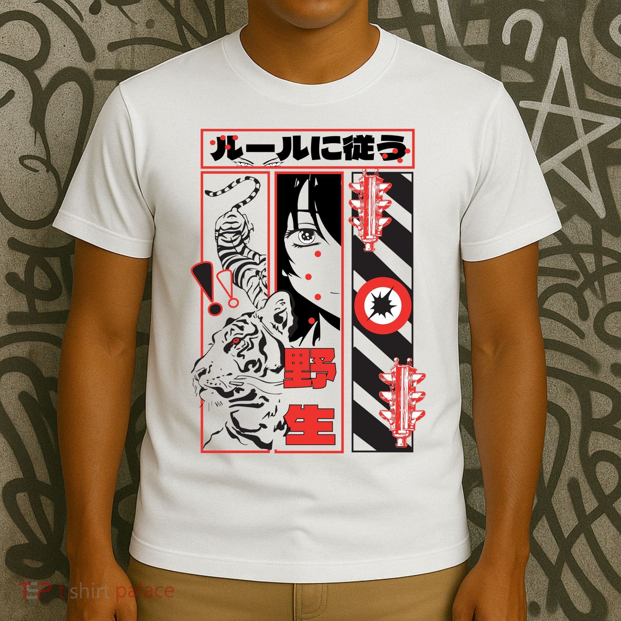 Wild, Follow The Rules Japanese Text With Tiger And Anime Girl T-Shirt