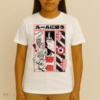 Wild, Follow The Rules Japanese Text With Tiger And Anime Girl T-Shirt thumb 4
